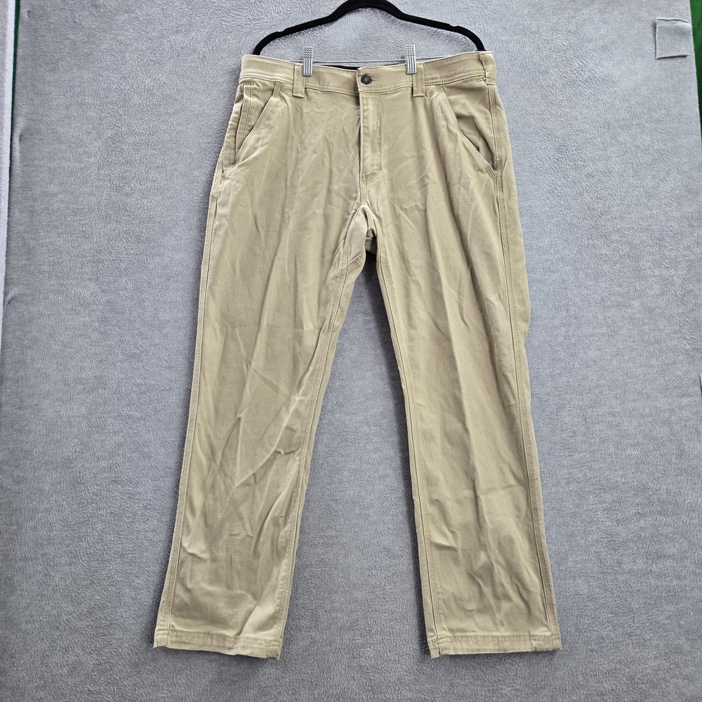 CAT Men Pants 34X30 Brown Canvas‎ Twill Workwear Logo Button 29" Inseam
